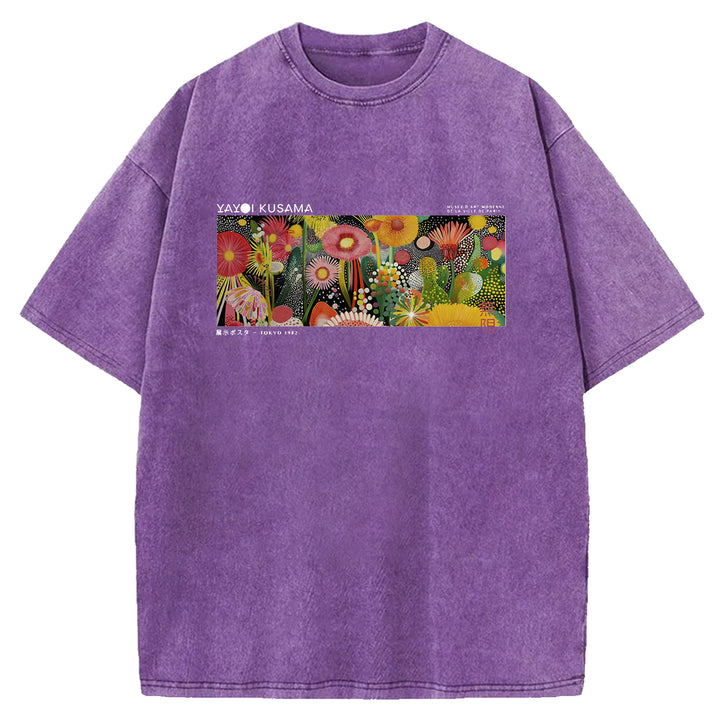 Yayoi Kusama Polka Dot Floral Washed Crew Neck T-Shirt