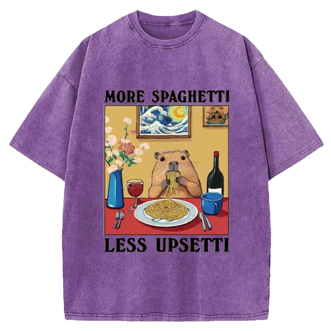More Spaghetti Less Upsetti Capybara Washed Crew Neck T-Shirt