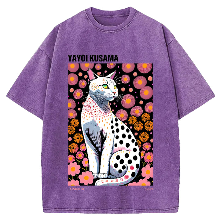 Yayoi Kusama Flower Vintage Japanese Design Washed Crew Neck T-Shirt