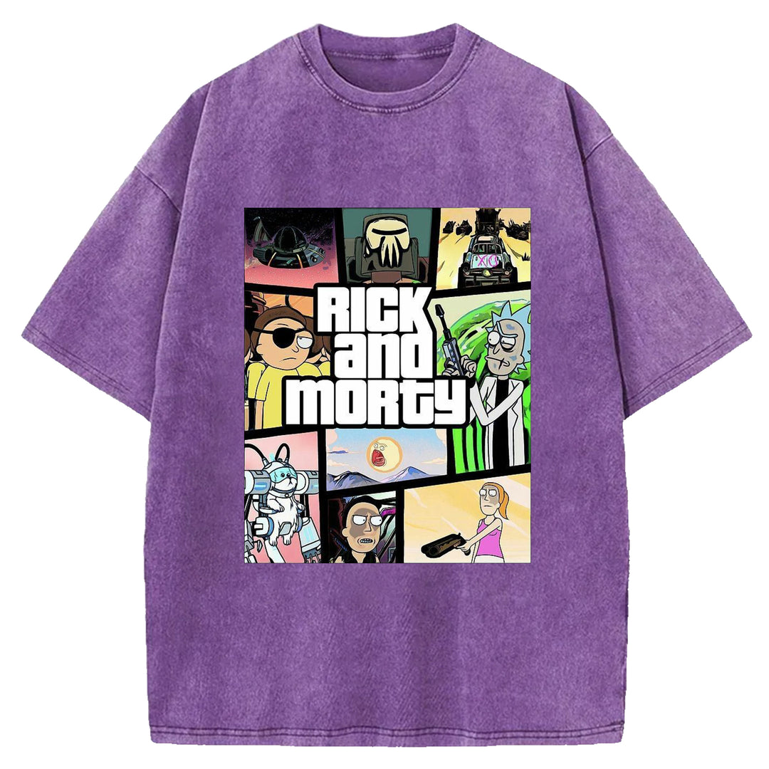 Funny Cartoon Washed Crew Neck T-shirt