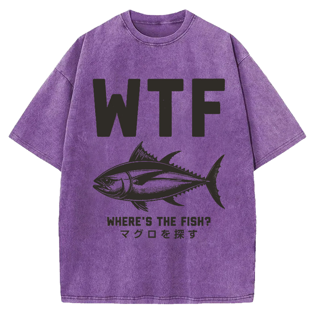 WTF Where's The Fish Washed Crew Neck T-Shirt