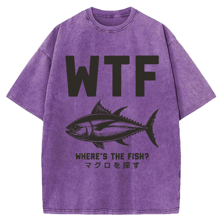 WTF Where's The Fish Washed Crew Neck T-Shirt