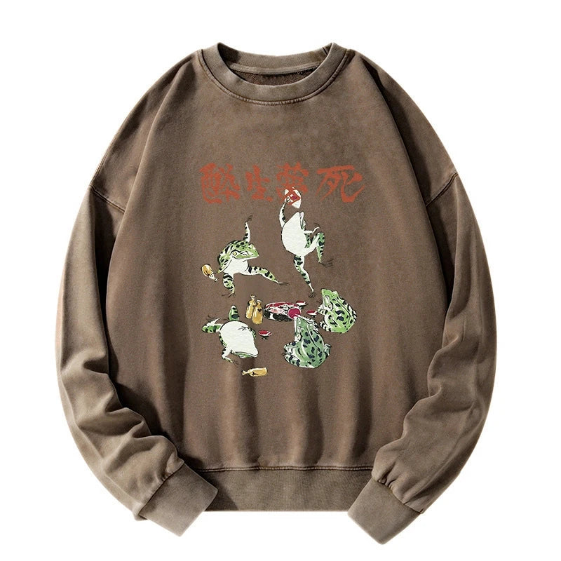 Japanese Frog Osake Kanji Washed Sweatshirt