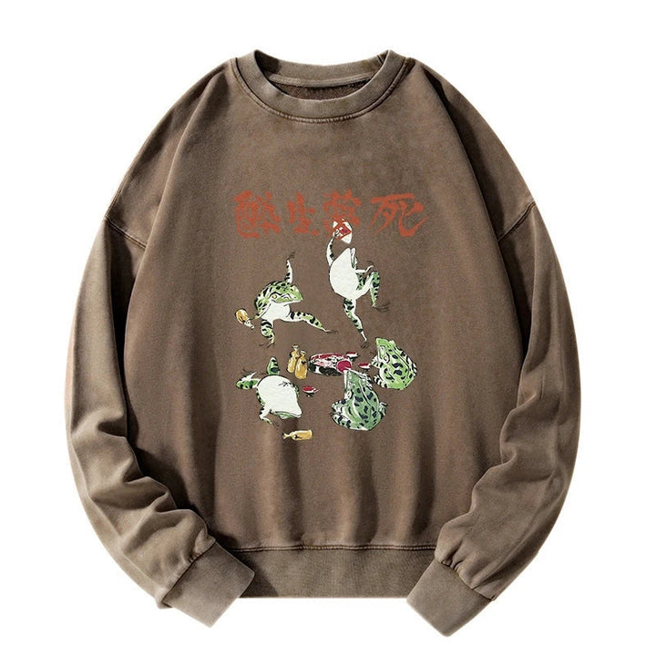 Japanese Frog Osake Kanji Washed Sweatshirt