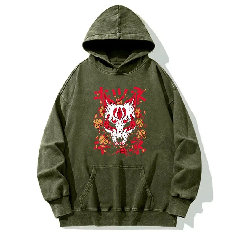 Japanese Kitsune Mask Washed Hoodie