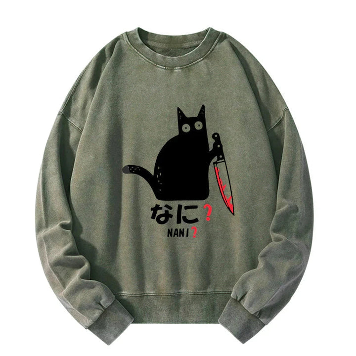 A Puzzled Cat Holding A Knife Washed Sweatshirt