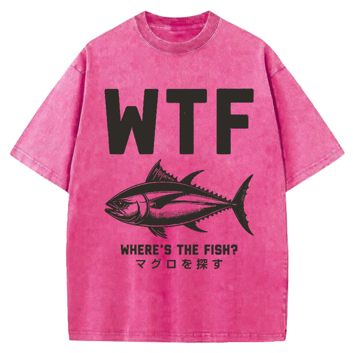 WTF Where's The Fish Washed Crew Neck T-Shirt