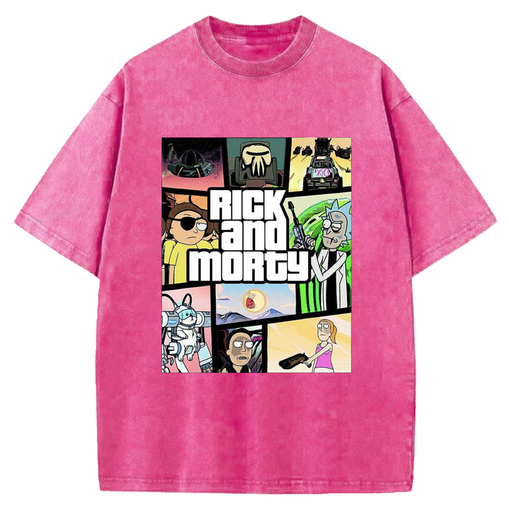 Funny Cartoon Washed Crew Neck T-shirt