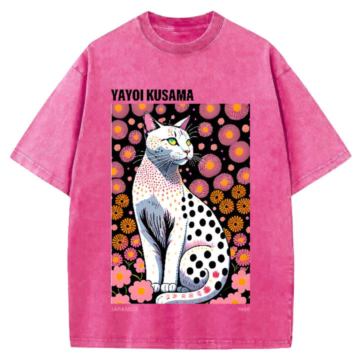 Yayoi Kusama Flower Vintage Japanese Design Washed Crew Neck T-Shirt