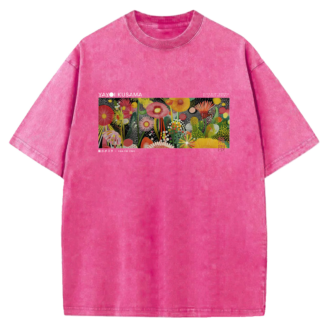 Yayoi Kusama Polka Dot Floral Washed Crew Neck T-Shirt
