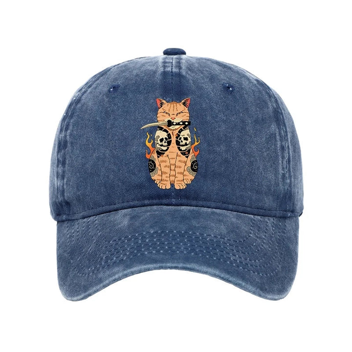 Catana Cat Skull Tattooed Samurai Washed Cap