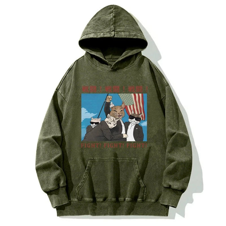 Fight Cat Japanese Washed Hoodie