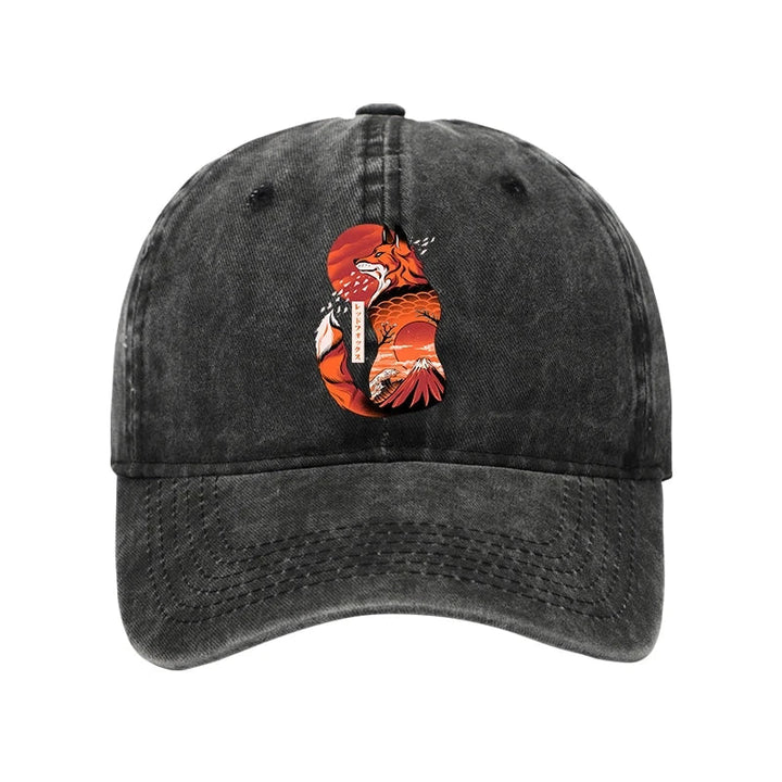 Japanese Fox KitsuneTattoo Washed Cap