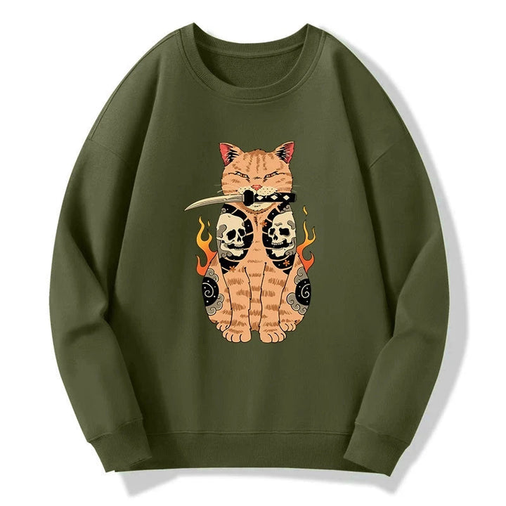 Catana Cat Skull Tattooed Samurai Sweatshirt
