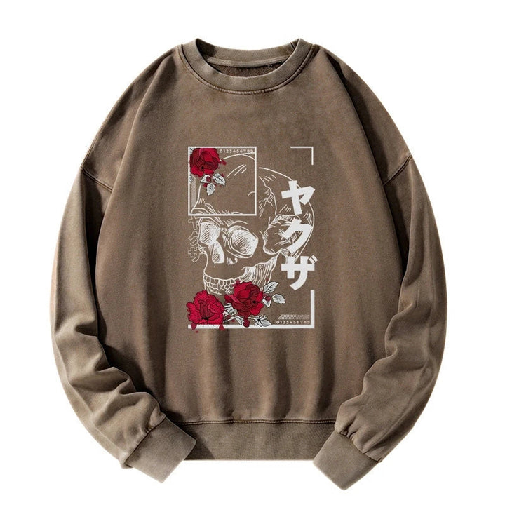 Skull Roses Japanese Aesthetic Washed Sweatshirt