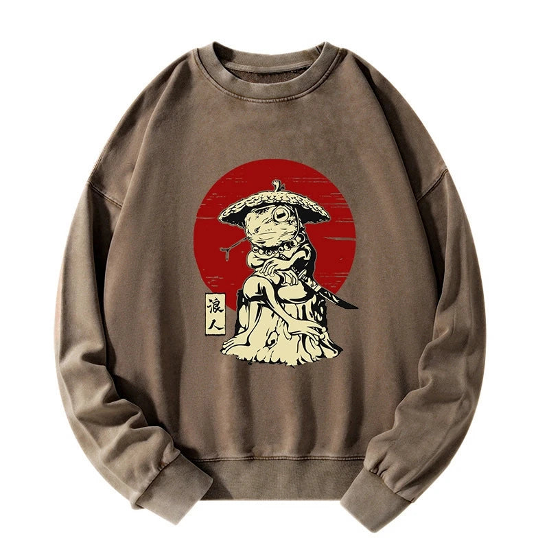 Rounin Japanese Frog Samurai Washed Sweatshirt