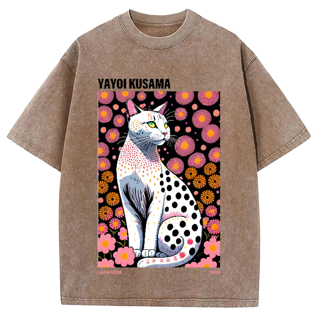 Yayoi Kusama Flower Vintage Japanese Design Washed Crew Neck T-Shirt