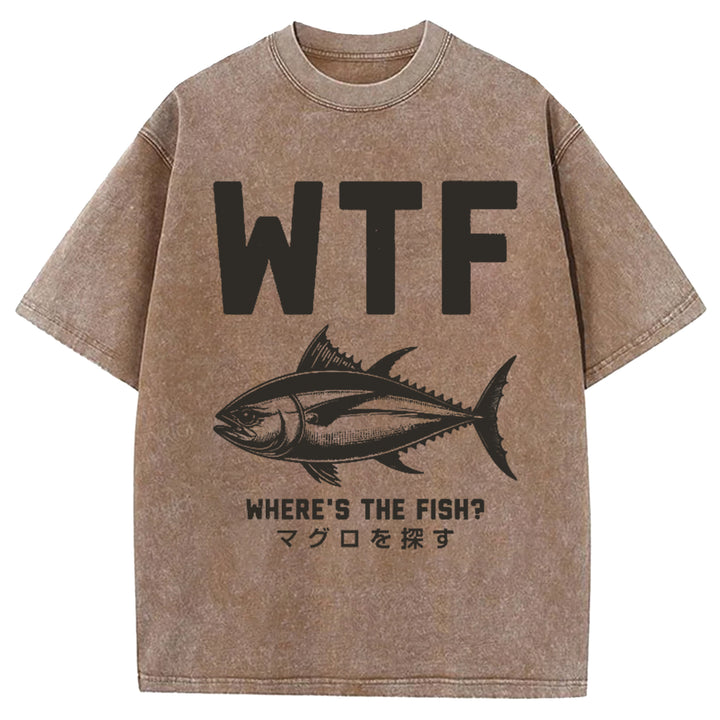 WTF Where's The Fish Washed Crew Neck T-Shirt
