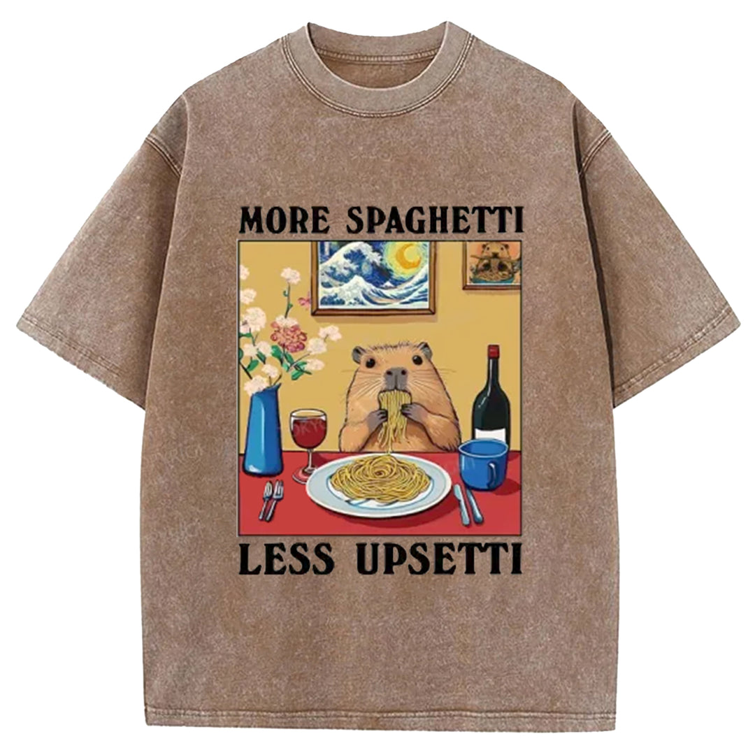 More Spaghetti Less Upsetti Capybara Washed Crew Neck T-Shirt