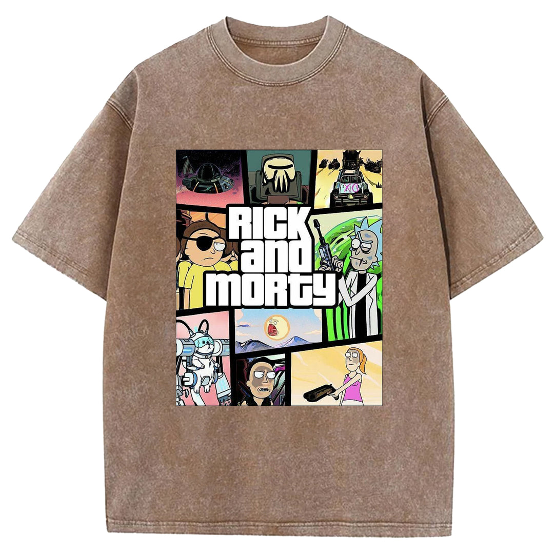 Funny Cartoon Washed Crew Neck T-shirt
