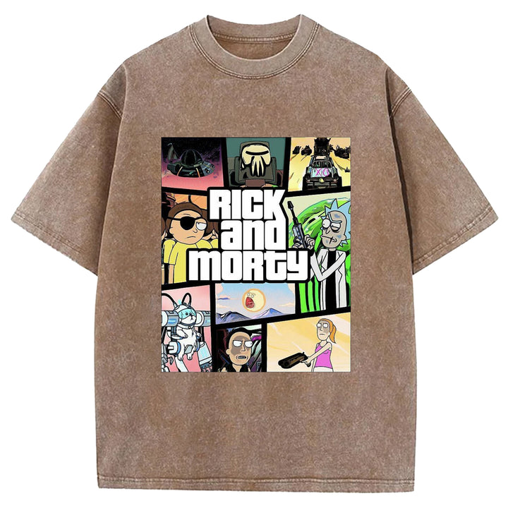 Funny Cartoon Washed Crew Neck T-shirt