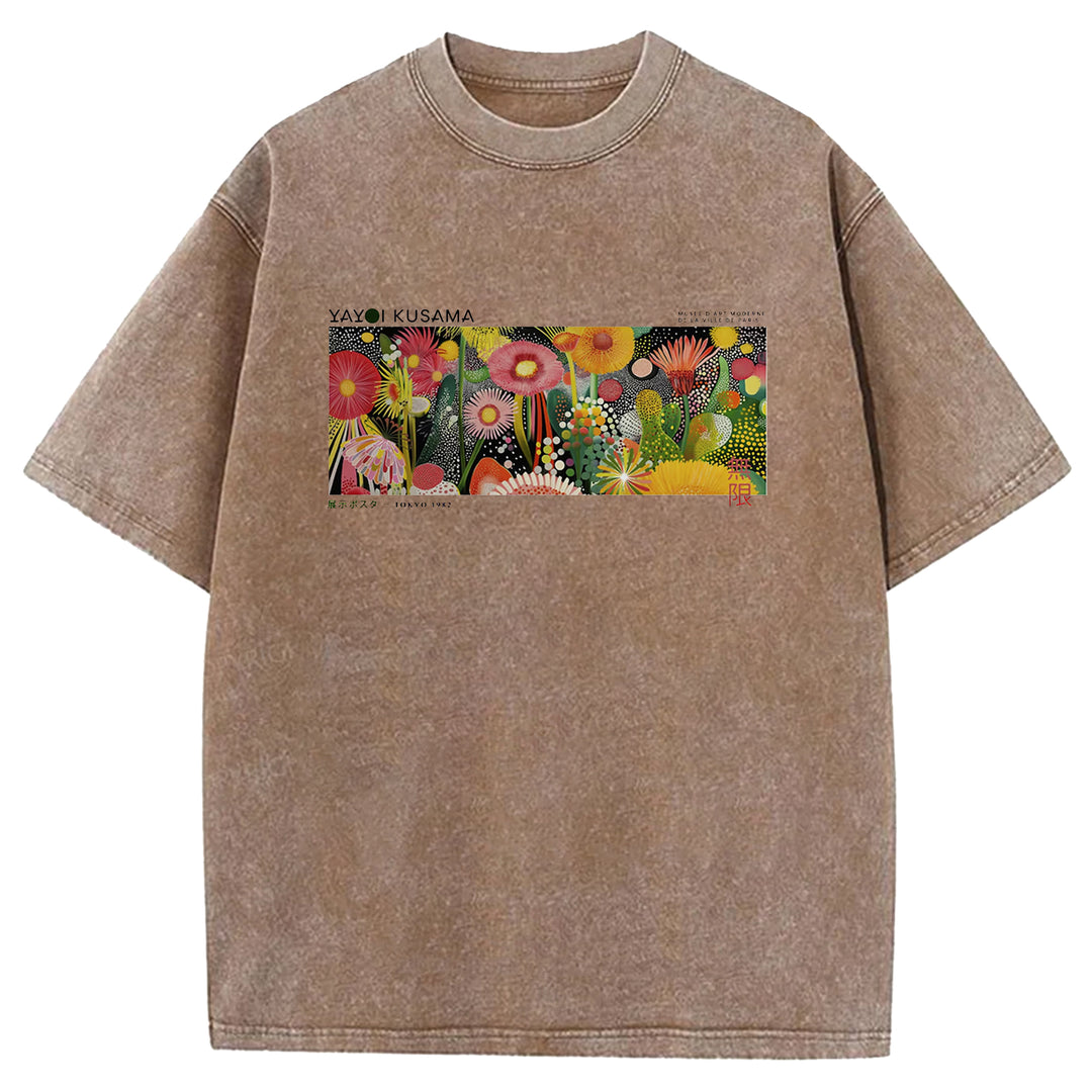 Yayoi Kusama Polka Dot Floral Washed Crew Neck T-Shirt