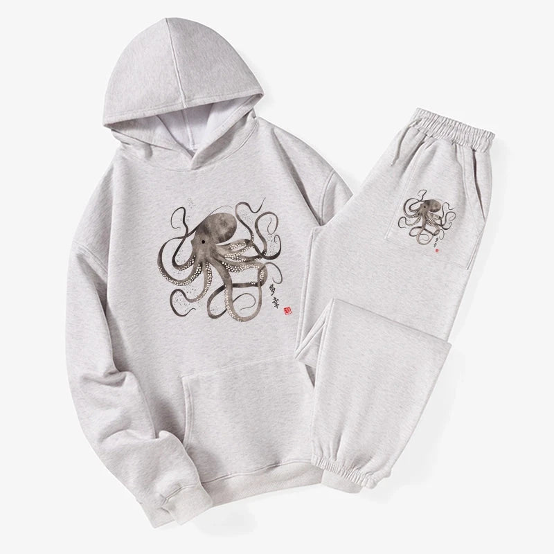 Octopus Japanese Calligraphy Fleece Lined Hoodie Set