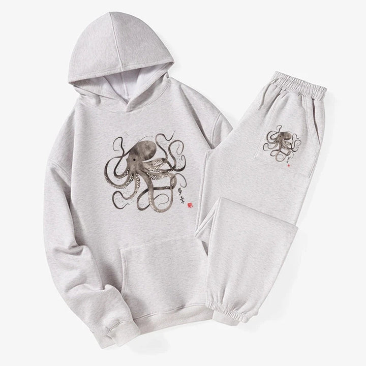 Octopus Japanese Calligraphy Fleece Lined Hoodie Set