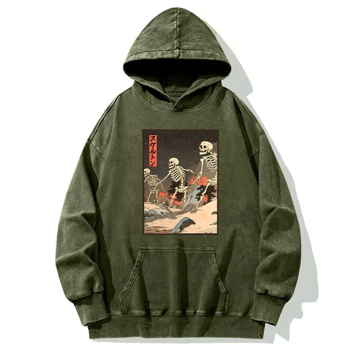 Japanese Rising Skeletons Washed Hoodie