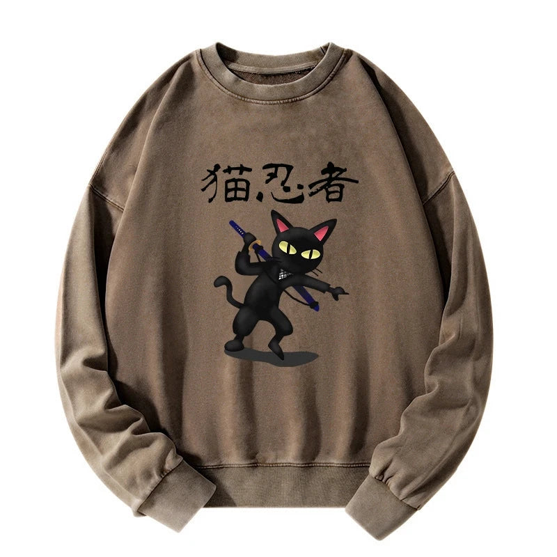 Ninja Cat Washed Sweatshirt