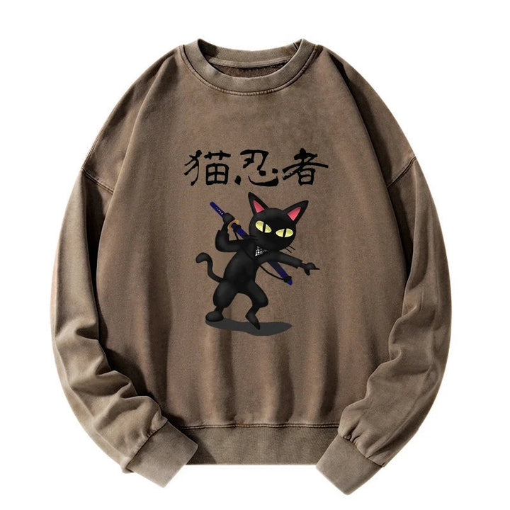 Ninja Cat Washed Sweatshirt