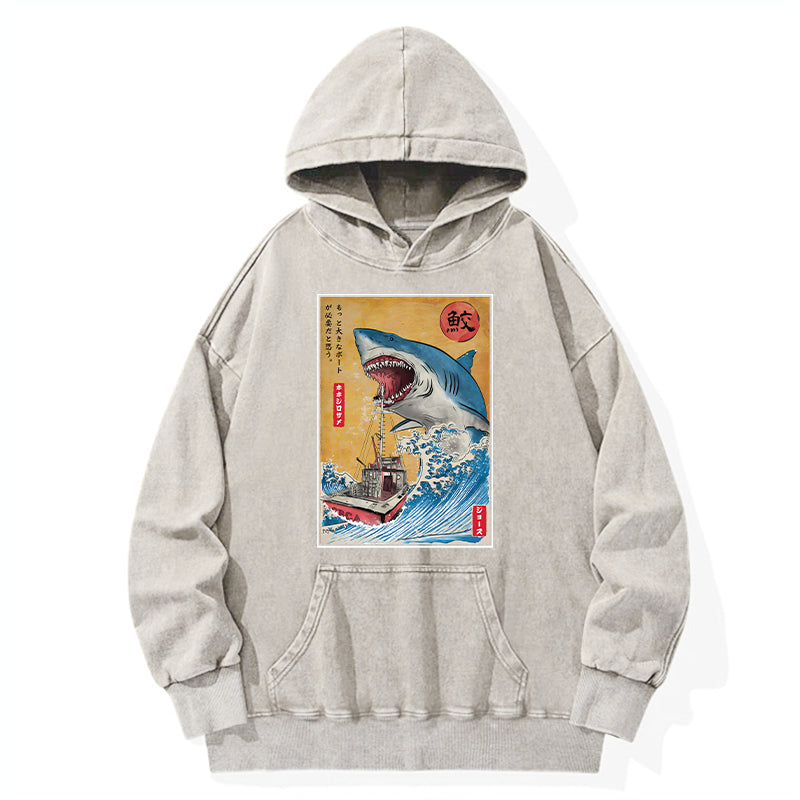 Ukiyoe Shark Japan Washed Hoodie