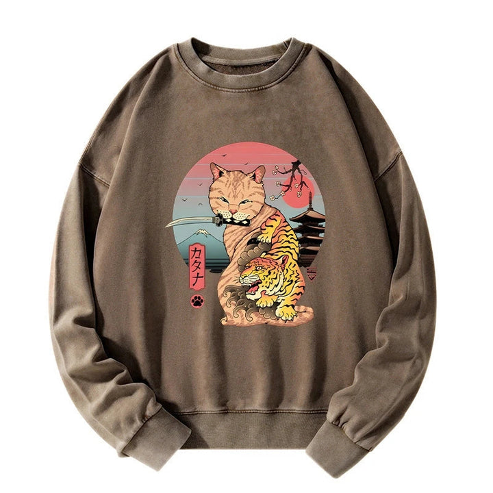 Katana Cat Tattoo Washed Sweatshirt