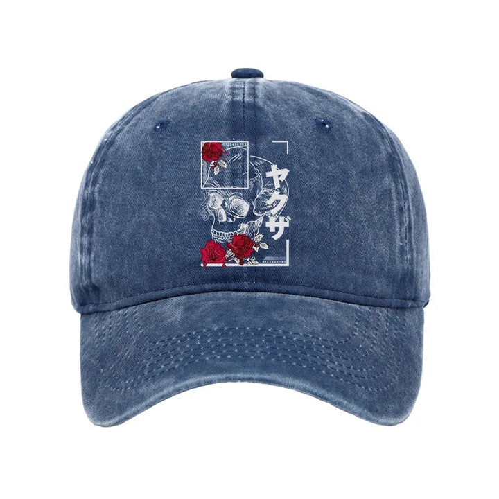 Skull Roses Japanese Aesthetic Washed Cap