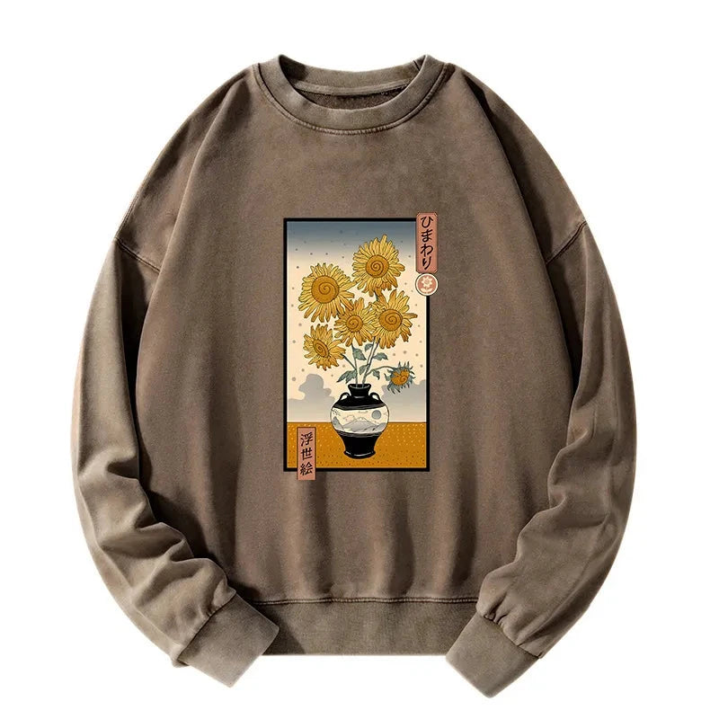 Sunflowers Ukiyo-e Washed Sweatshirt