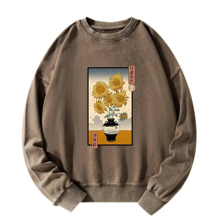 Sunflowers Ukiyo-e Washed Sweatshirt