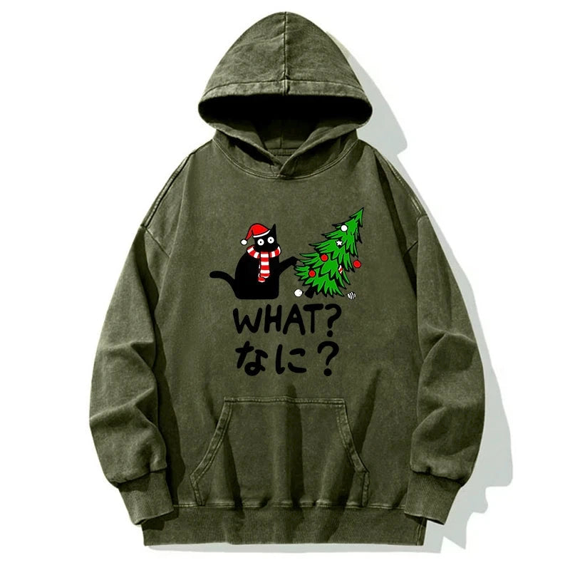 Naughty Cat Christmas Washed Hoodie