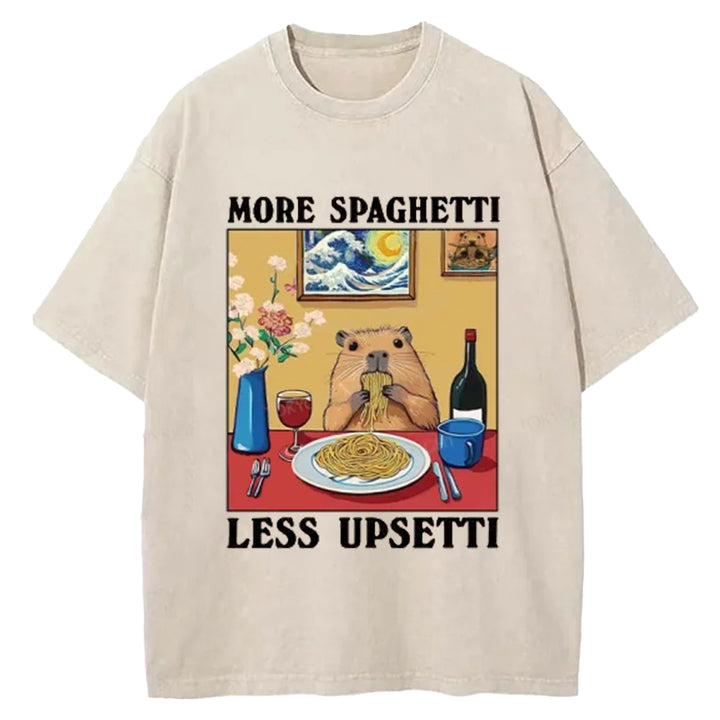 More Spaghetti Less Upsetti Capybara Washed Crew Neck T-Shirt