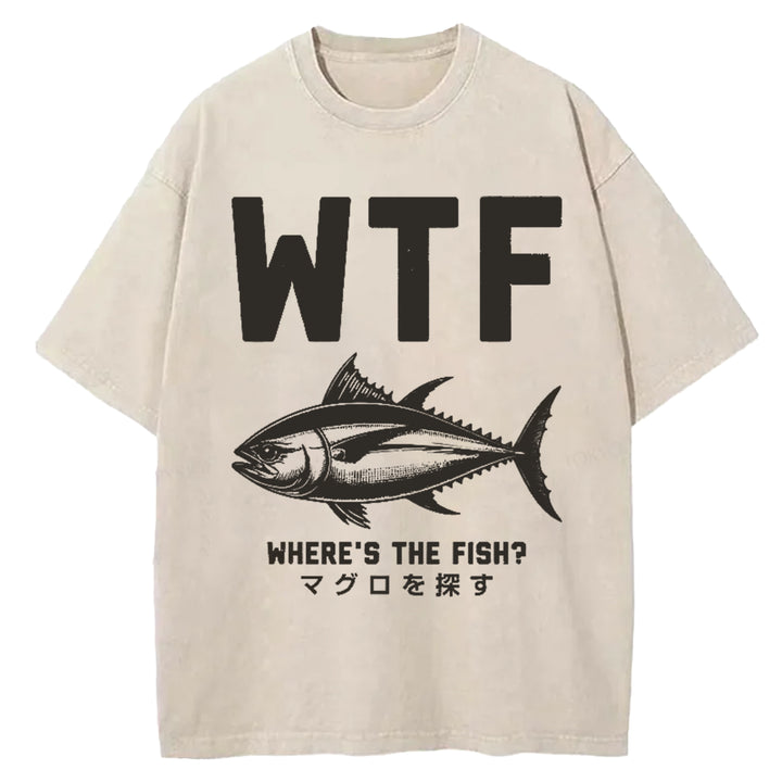 WTF Where's The Fish Washed Crew Neck T-Shirt
