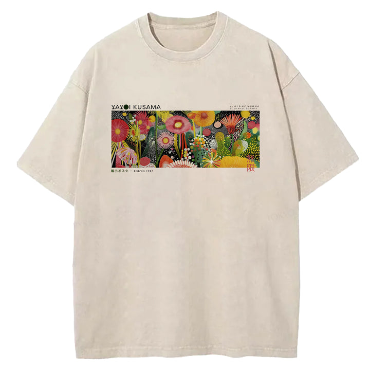 Yayoi Kusama Polka Dot Floral Washed Crew Neck T-Shirt