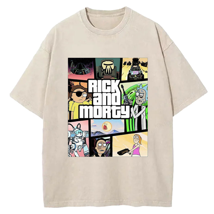 Funny Cartoon Washed Crew Neck T-shirt