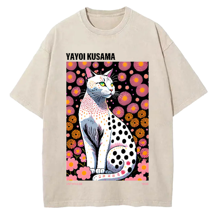 Yayoi Kusama Flower Vintage Japanese Design Washed Crew Neck T-Shirt