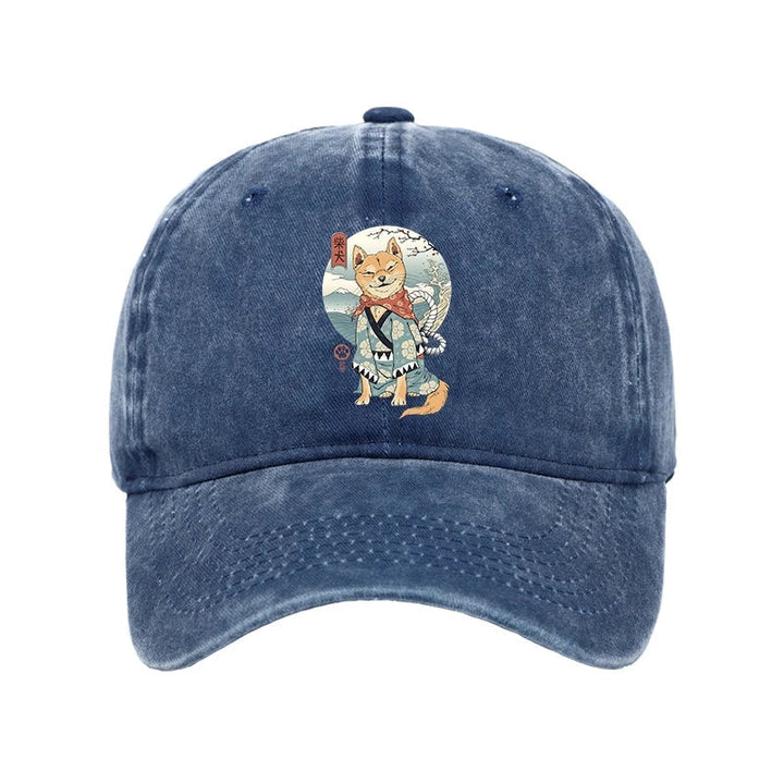 Samurai Shiba Dog Japanese Washed Cap