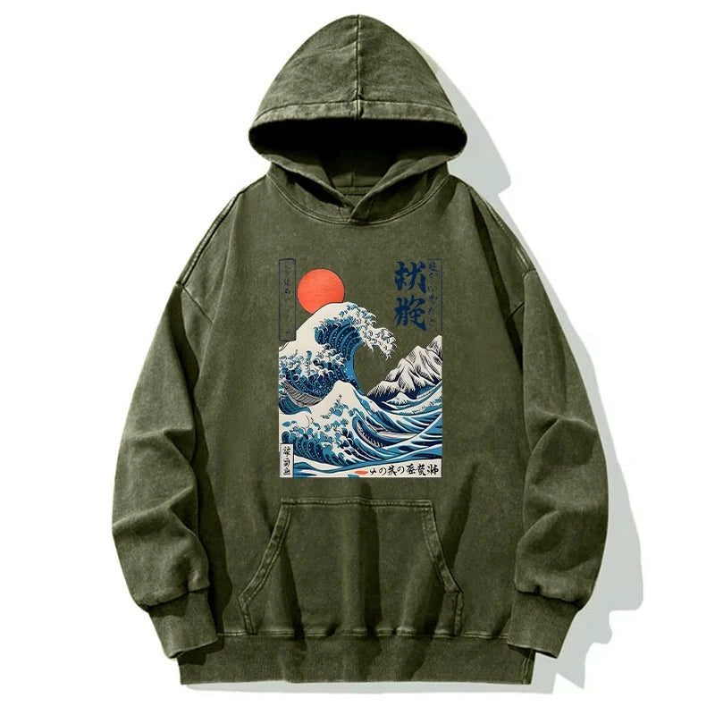 Ukiyo-e Ocean Waves Japan Washed Hoodie