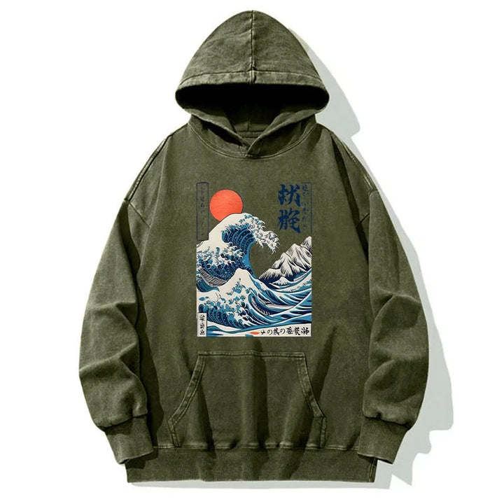 Ukiyo-e Ocean Waves Japan Washed Hoodie