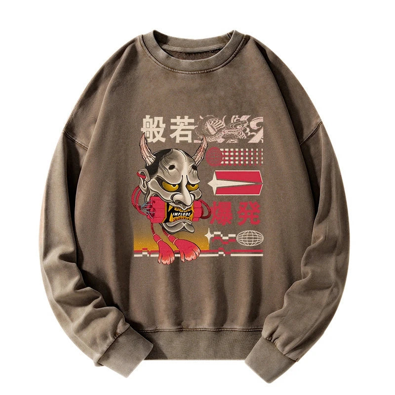Hannya Mask Japanese Washed Sweatshirt