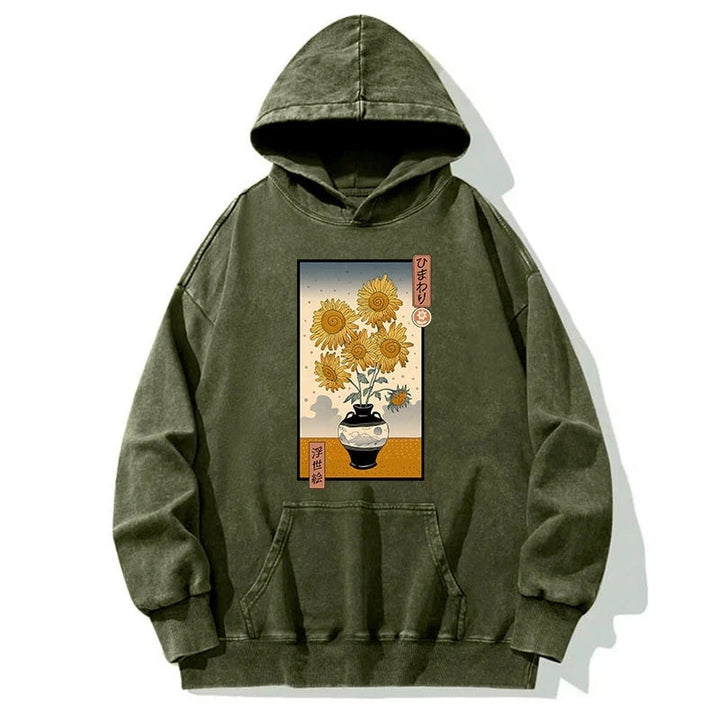 Sunflowers Ukiyo-e Washed Hoodie