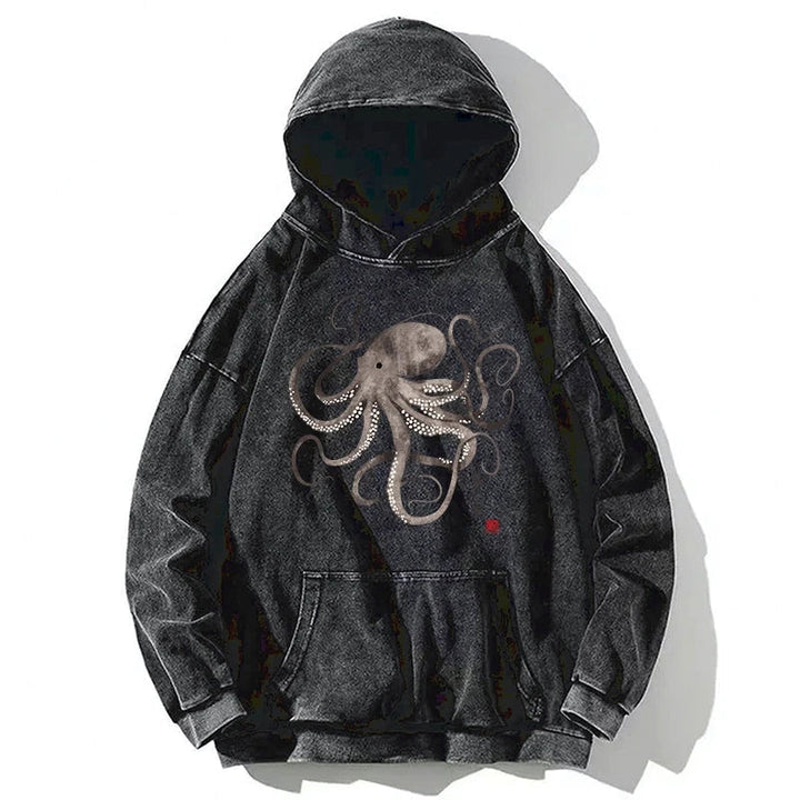Octopus Japanese Calligraphy Washed Hoodie