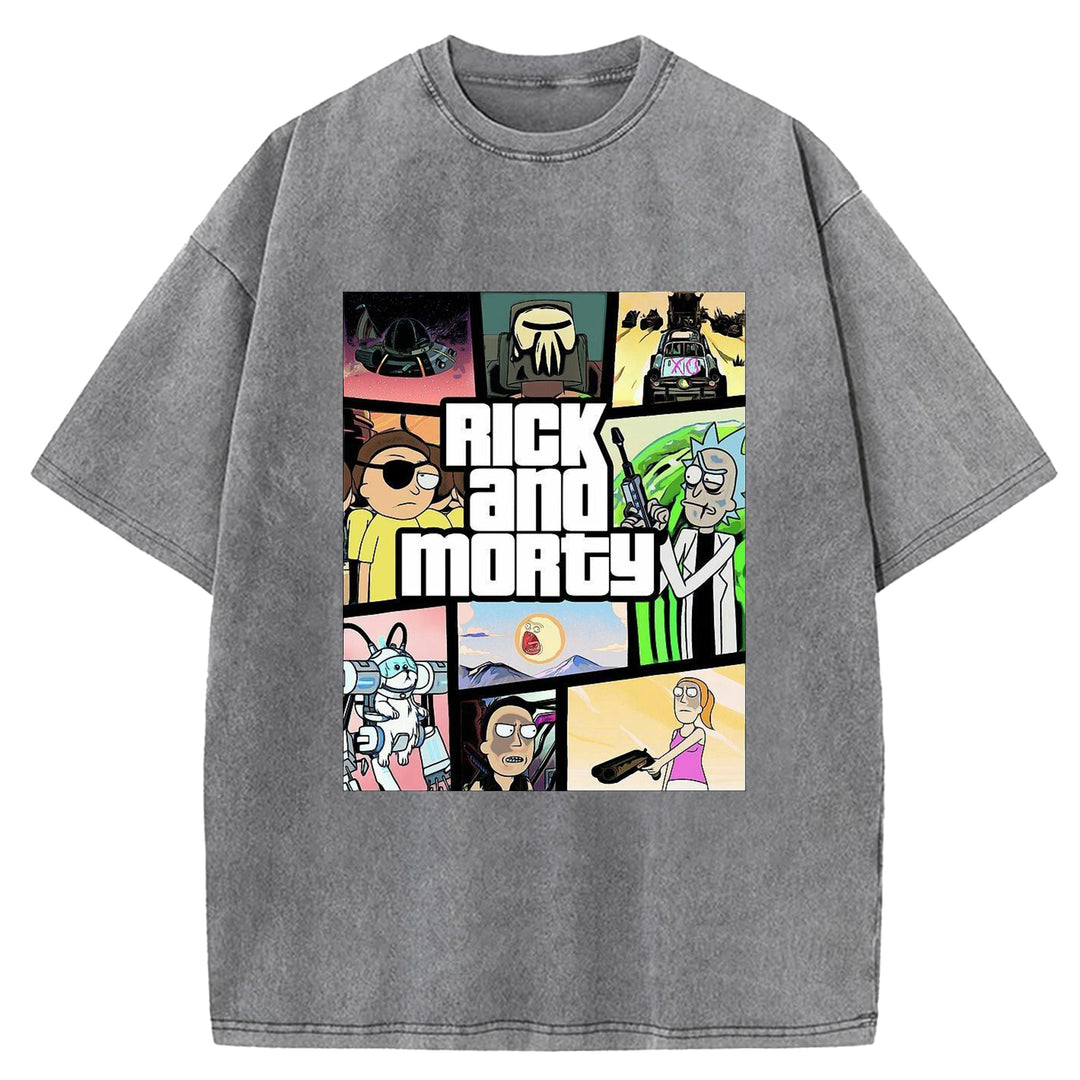 Funny Cartoon Washed Crew Neck T-shirt