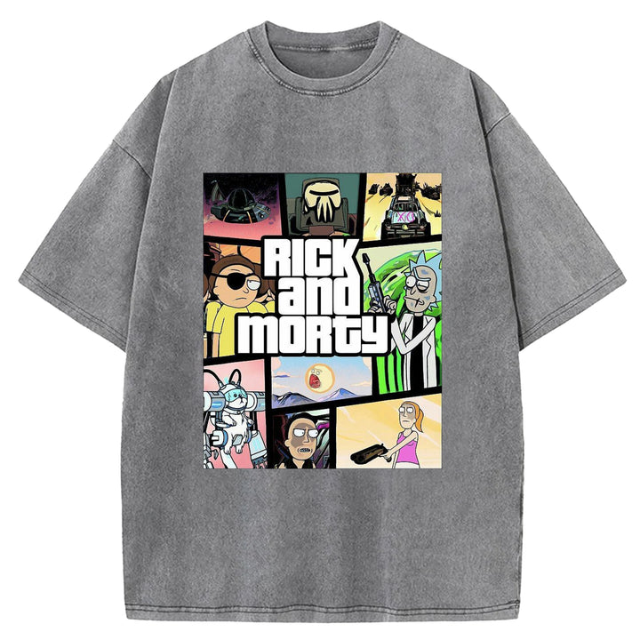 Funny Cartoon Washed Crew Neck T-shirt